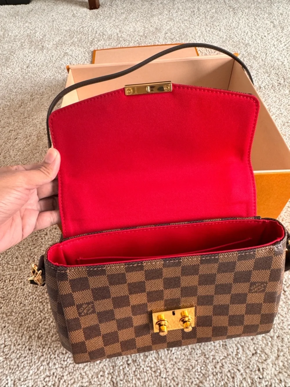 Louis Vuitton Brown Damier Ebene Small Top Handle Satchel with Gold Hardware - Picture 12 of 12